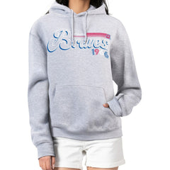 Atlanta Braves Starter Women's Groovy Script Team Fleece Pullover Hoodie - Gray Hoodies