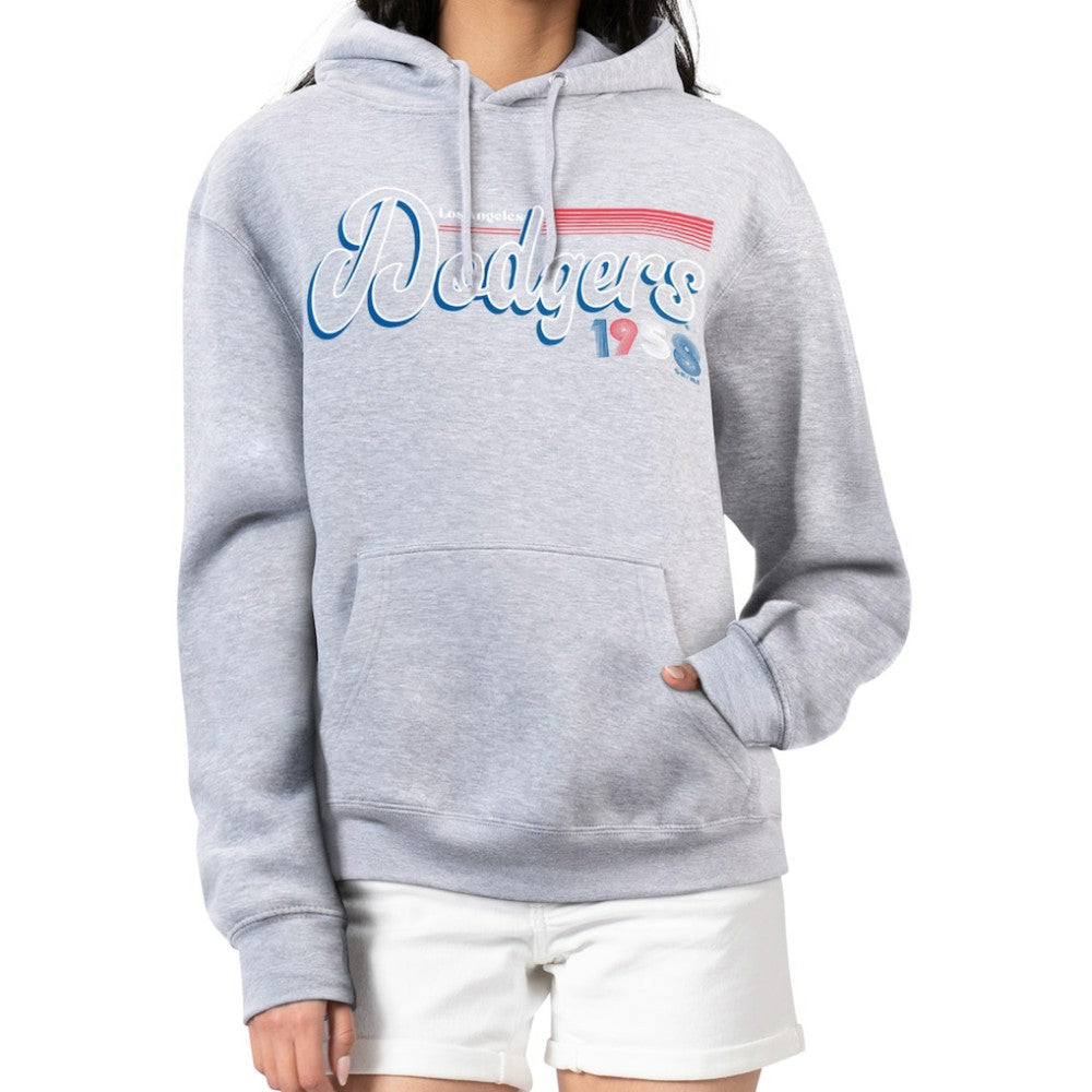 Los Angeles Dodgers Starter Women's Groovy Script Team Fleece Pullover Hoodie - Gray Hoodies
