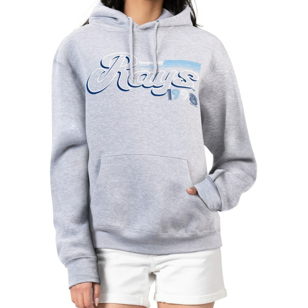 Tampa Bay Rays Starter Women's Groovy Script Team Fleece Pullover Hoodie - Gray Hoodies