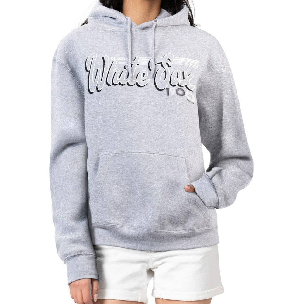 Chicago White Sox Starter Women's Groovy Script Team Fleece Pullover Hoodie - Gray Hoodies