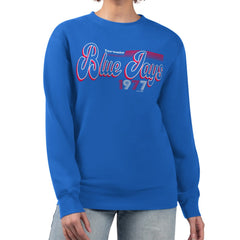 Toronto Blue Jays Starter Women's Groovy Script Team Fleece Pullover Sweatshirt - Royal Pullover