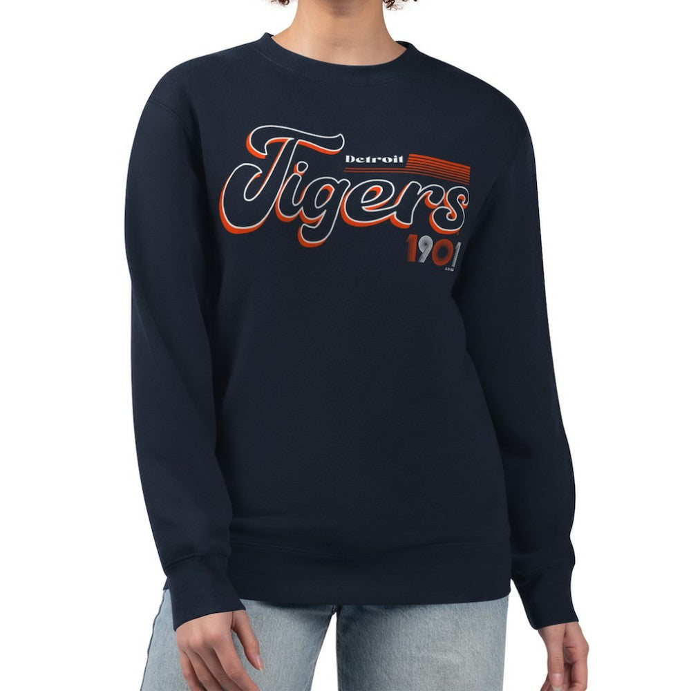 Detroit Tigers Starter Women's Groovy Script Team Fleece Pullover Sweatshirt - Navy Pullover