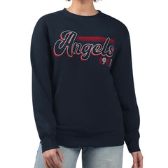 Los Angeles Angels Starter Women's Groovy Script Team Fleece Pullover Sweatshirt - Navy Pullover