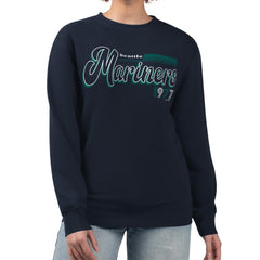 Seattle Mariners Starter Women's Groovy Script Team Fleece Pullover Sweatshirt - Navy Pullover