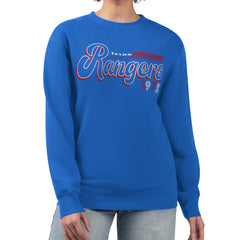 Texas Rangers Starter Women's Groovy Script Team Fleece Pullover Sweatshirt - Royal Pullover