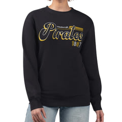 Pittsburgh Pirates Starter Women's Groovy Script Team Fleece Pullover Sweatshirt - Black Pullover