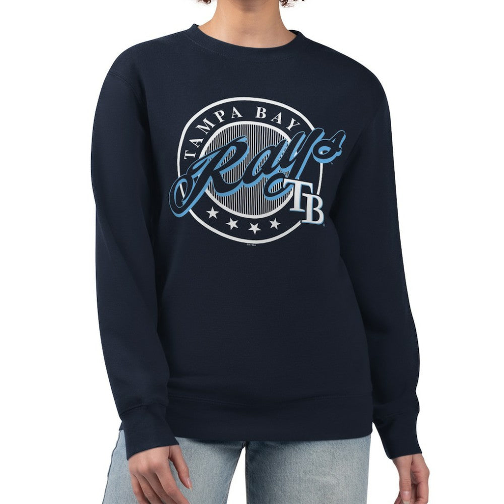 Tampa Bay Rays G-III 4Her by Carl Banks Women's Pinstripe Circle Team Fleece Pullover Sweatshirt - Navy Pullover