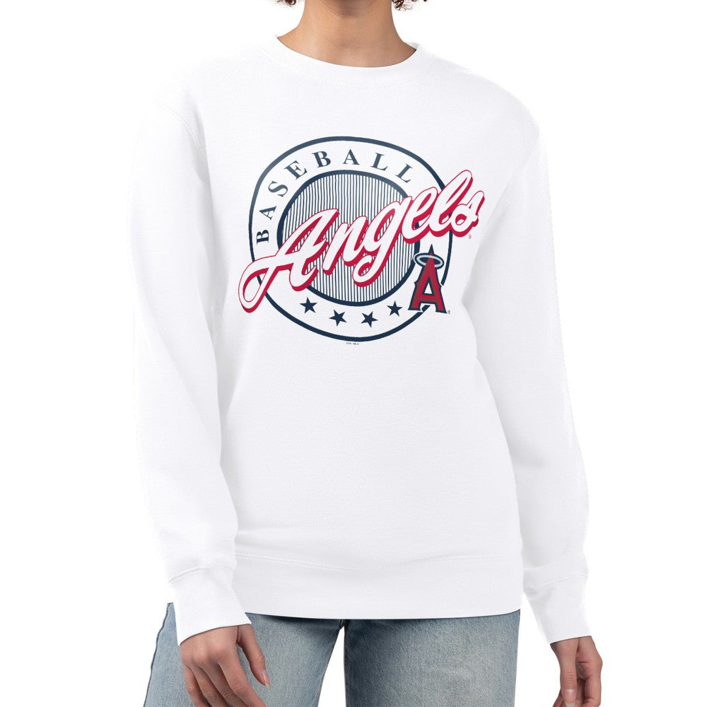 Los Angeles Angels G-III 4Her by Carl Banks Women's Pinstripe Circle Team Fleece Pullover Sweatshirt - White Pullover