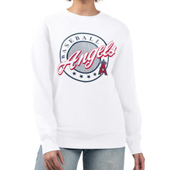 Los Angeles Angels G-III 4Her by Carl Banks Women's Pinstripe Circle Team Fleece Pullover Sweatshirt - White Pullover