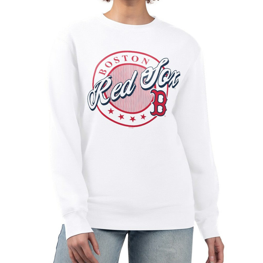 Boston Red Sox G-III 4Her by Carl Banks Women's Pinstripe Circle Team Fleece Pullover Sweatshirt - White Pullover