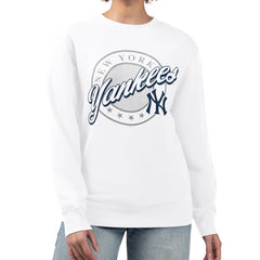 New York Yankees G-III 4Her by Carl Banks Women's Pinstripe Circle Team Fleece Pullover Sweatshirt - White Pullover