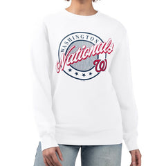 Washington Nationals G-III 4Her by Carl Banks Women's Pinstripe Circle Team Fleece Pullover Sweatshirt - White Pullover