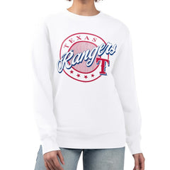Texas Rangers G-III 4Her by Carl Banks Women's Pinstripe Circle Team Fleece Pullover Sweatshirt - White Pullover