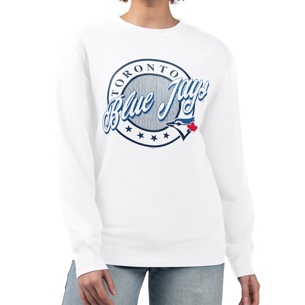 Toronto Blue Jays G-III 4Her by Carl Banks Women's Pinstripe Circle Team Fleece Pullover Sweatshirt - White Pullover