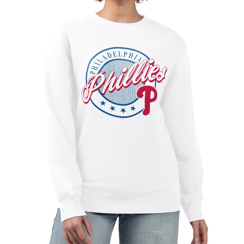 Philadelphia Phillies G-III 4Her by Carl Banks Women's Pinstripe Circle Team Fleece Pullover Sweatshirt - White Pullover