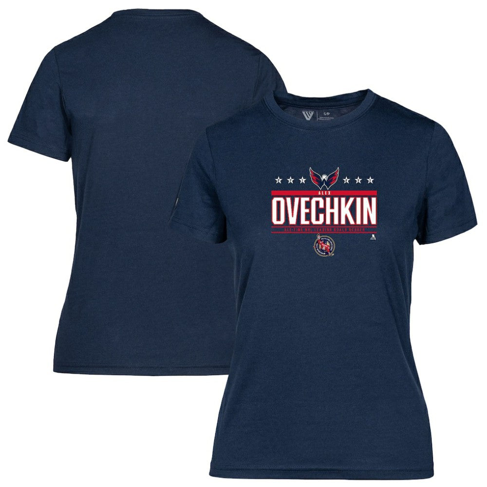 Alexander Ovechkin Washington Capitals Levelwear Women's NHL All-Time Leading Goal Scorer Milestone Stars Name & Number Maddox T-Shirt - Navy | US 203056595