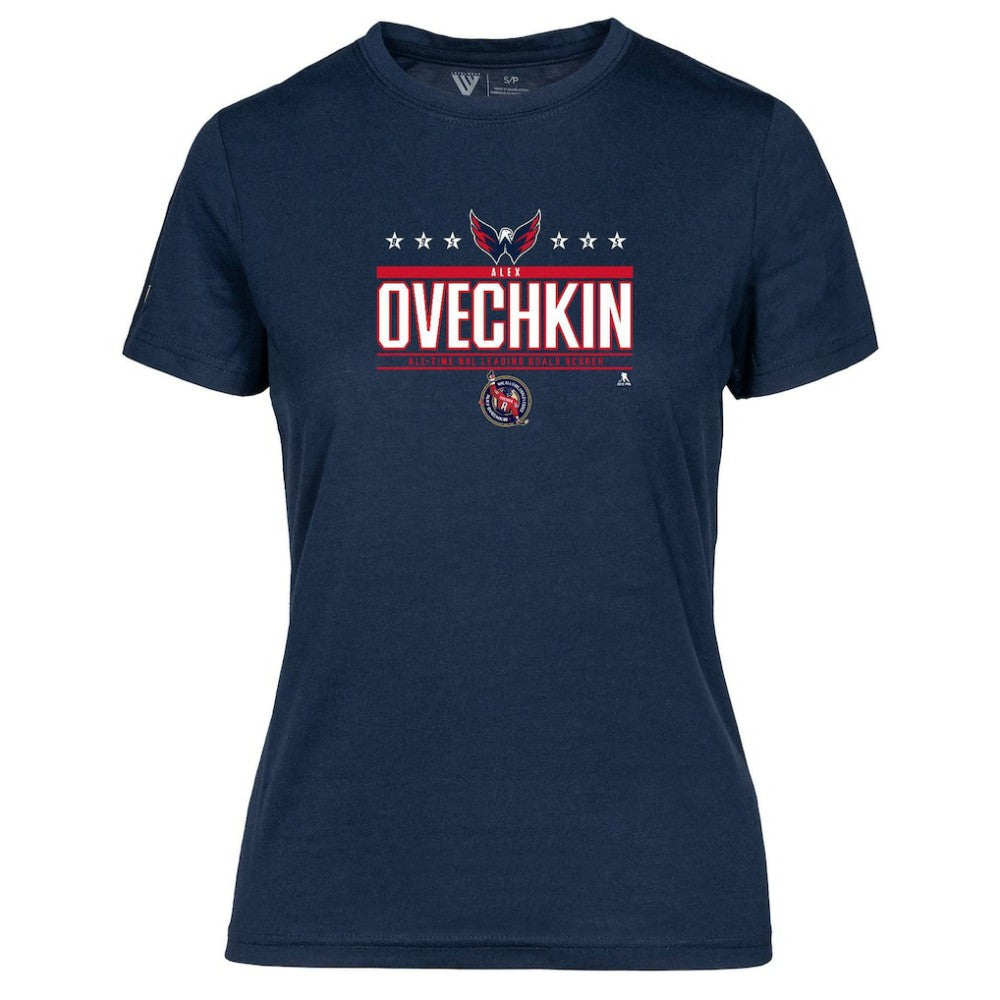 Alexander Ovechkin Washington Capitals Levelwear Women's NHL All-Time Leading Goal Scorer Milestone Stars Name & Number Maddox T-Shirt - Navy | US 203056595
