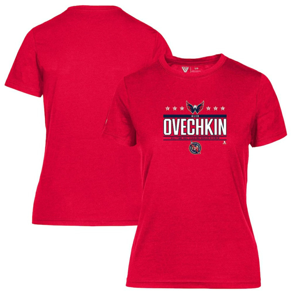Alexander Ovechkin Washington Capitals Levelwear Women's NHL All-Time Leading Goal Scorer Milestone Stars Name & Number Maddox T-Shirt - Red | US 203056596
