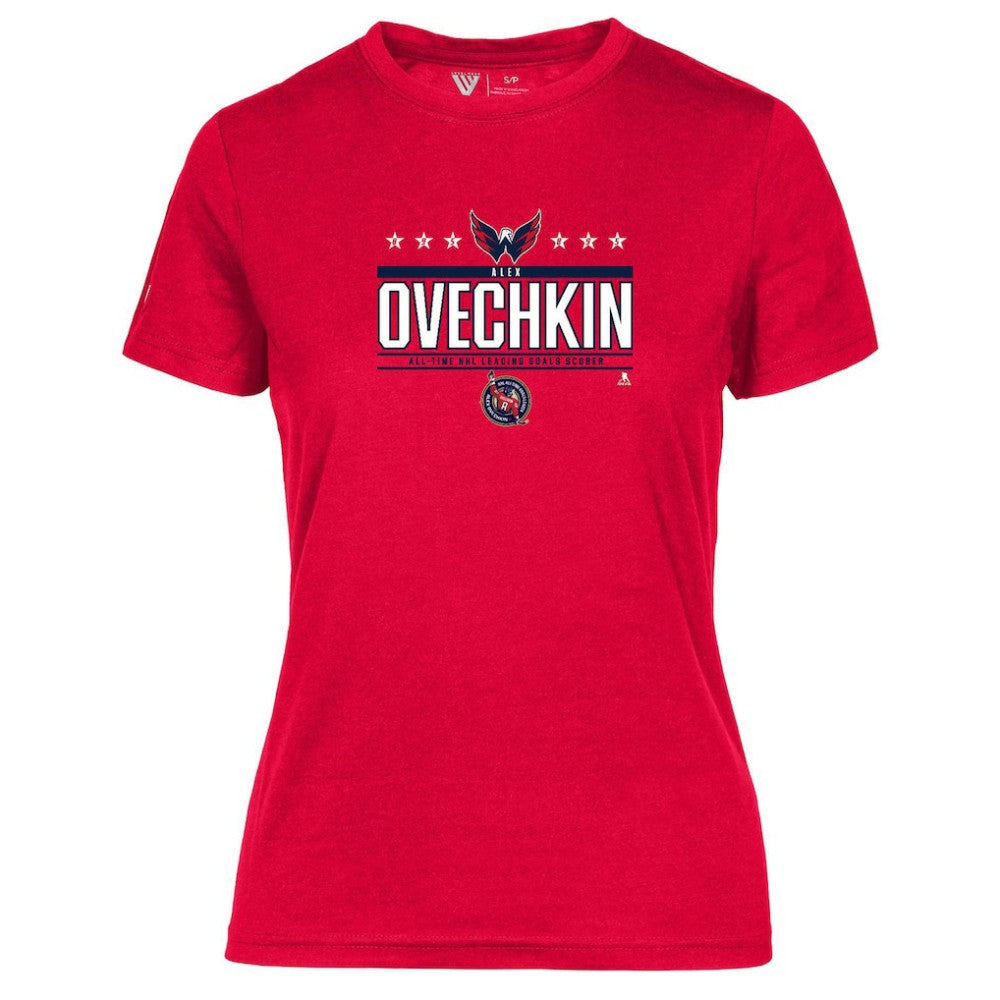 Alexander Ovechkin Washington Capitals Levelwear Women's NHL All-Time Leading Goal Scorer Milestone Stars Name & Number Maddox T-Shirt - Red | US 203056596
