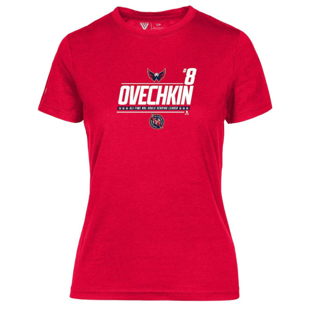 Alexander Ovechkin Washington Capitals Levelwear Women's NHL All-Time Leading Goal Scorer Milestone Name & Number Maddox T-Shirt - Red | US 203056599