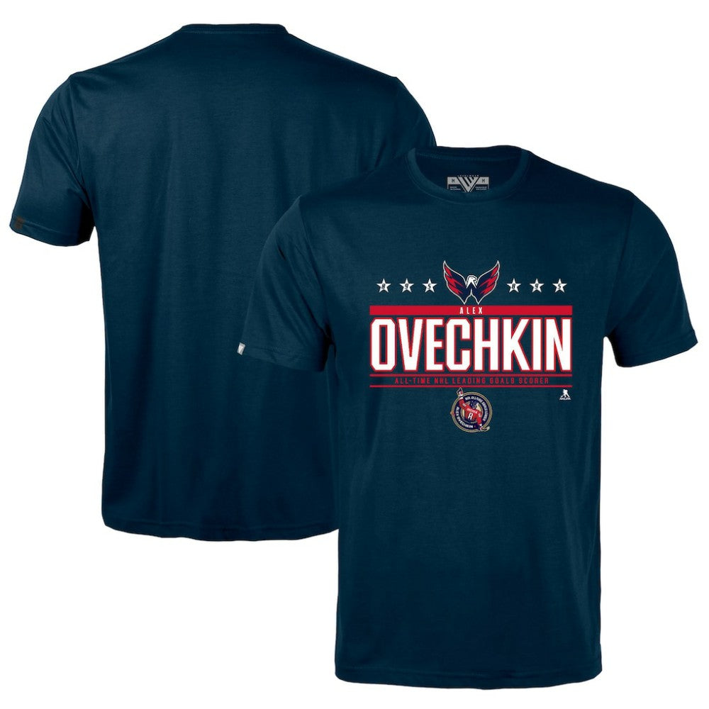 Alexander Ovechkin Washington Capitals Levelwear NHL All-Time Leading Goal Scorer Milestone Stars Name & Number Richmond T-Shirt - Navy | US 203056601