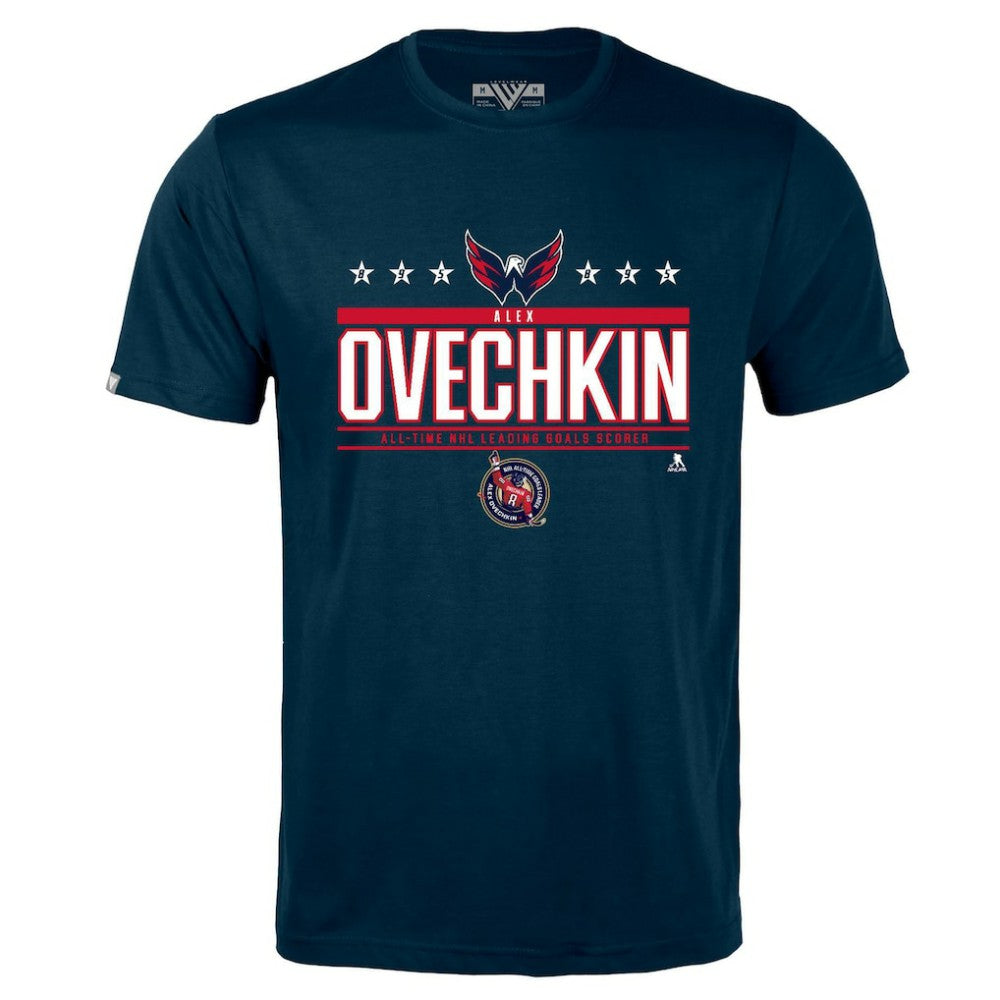Alexander Ovechkin Washington Capitals Levelwear NHL All-Time Leading Goal Scorer Milestone Stars Name & Number Richmond T-Shirt - Navy | US 203056601