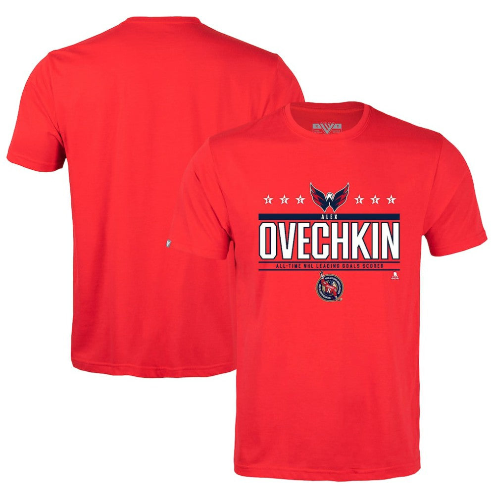 Alexander Ovechkin Washington Capitals Levelwear NHL All-Time Leading Goal Scorer Milestone Stars Name & Number Richmond T-Shirt - Red | US 203056602