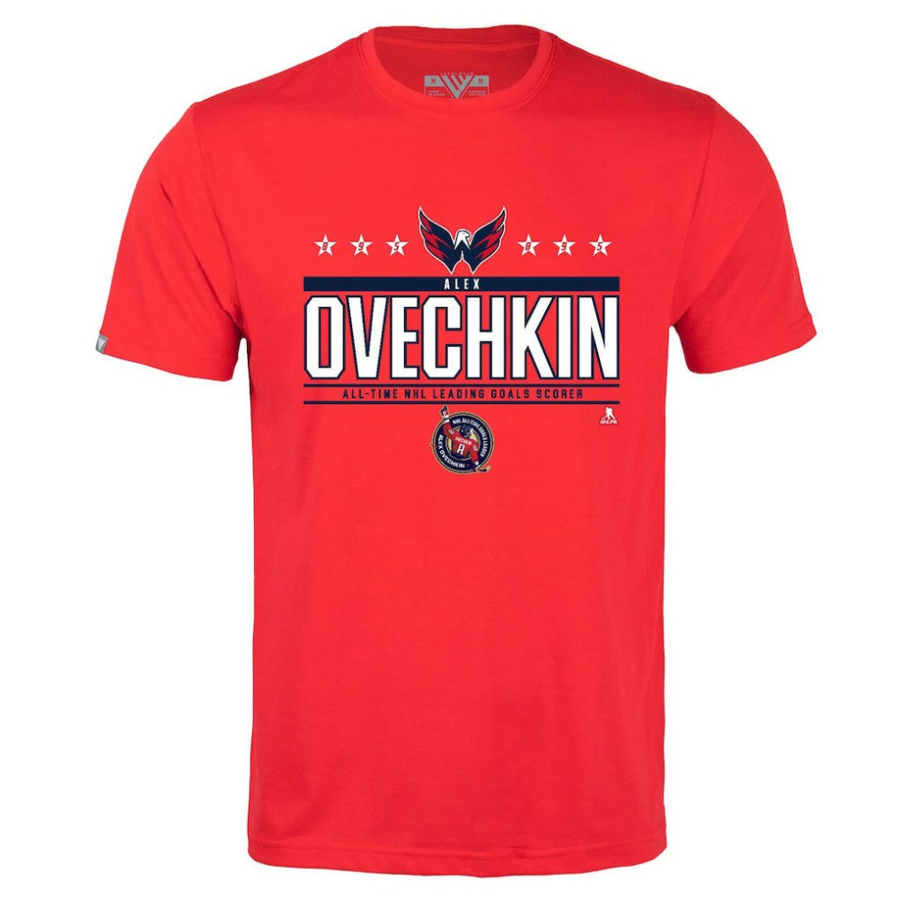 Alexander Ovechkin Washington Capitals Levelwear NHL All-Time Leading Goal Scorer Milestone Stars Name & Number Richmond T-Shirt - Red | US 203056602