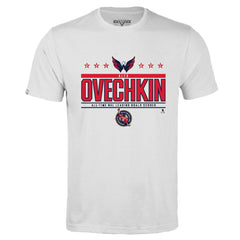 Alexander Ovechkin Washington Capitals Levelwear NHL All-Time Leading Goal Scorer Milestone Stars Name & Number Richmond T-Shirt - White | US 203056603