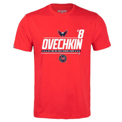Alexander Ovechkin Washington Capitals Levelwear NHL All-Time Leading Goal Scorer Milestone Name & Number Richmond T-Shirt - Red | US 203056604