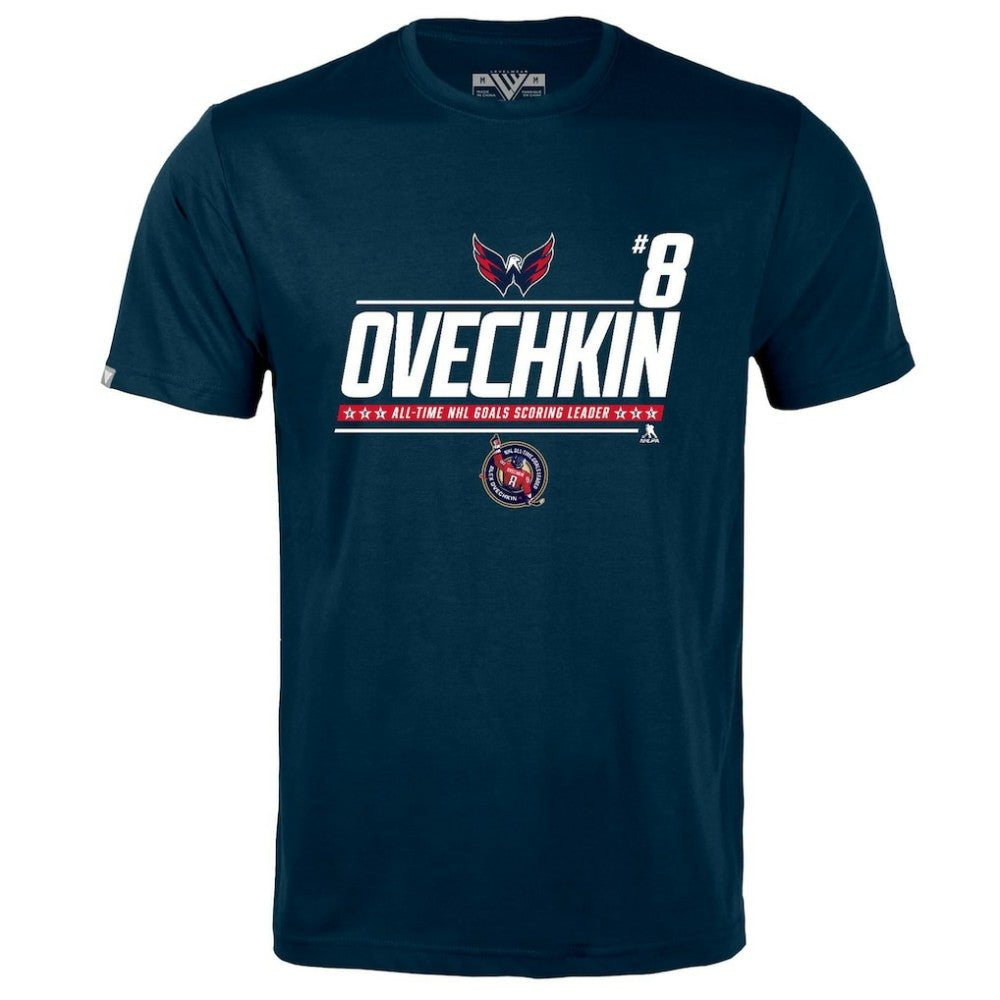 Alexander Ovechkin Washington Capitals Levelwear NHL All-Time Leading Goal Scorer Milestone Name & Number Richmond T-Shirt - Navy | US 203056609