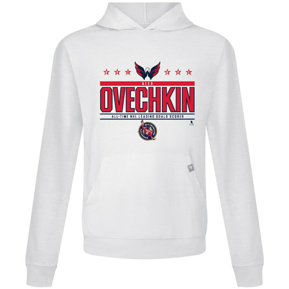 Alexander Ovechkin Washington Capitals Levelwear NHL All-Time Leading Goal Scorer Milestone Stars Name & Number Relay Pullover Hoodie - White | US 203056612