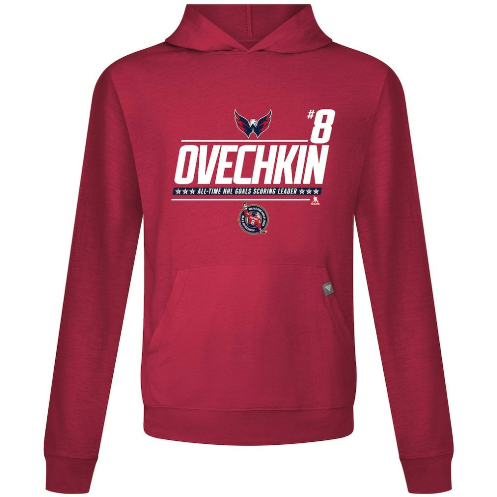 Alexander Ovechkin Washington Capitals Levelwear NHL All-Time Leading Goal Scorer Milestone Name & Number Relay Pullover Hoodie - Red | US 203056613