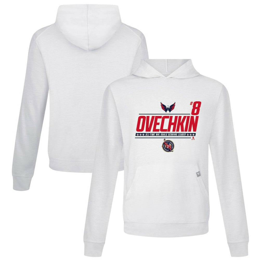 Alexander Ovechkin Washington Capitals Levelwear NHL All-Time Leading Goal Scorer Milestone Name & Number Relay Pullover Hoodie - White | US 203056614