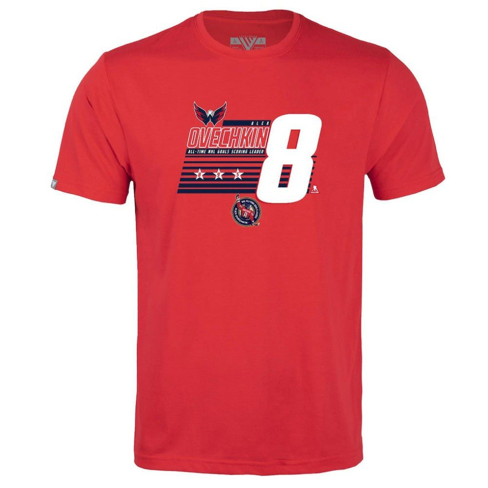 Alexander Ovechkin Washington Capitals Levelwear Youth NHL All-Time Leading Goal Scorer Milestone Stripes Name & Number Little Richmond T-Shirt - Red | US 203056620
