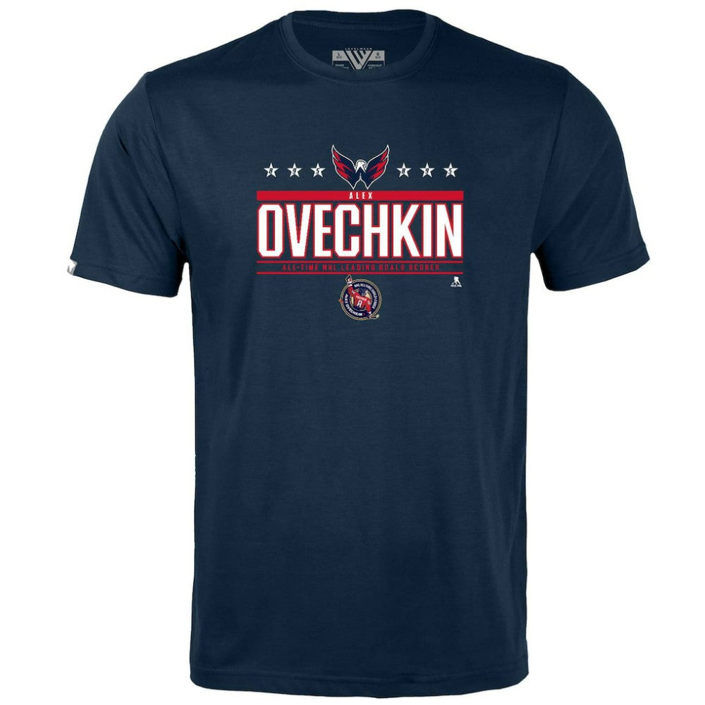 Alexander Ovechkin Washington Capitals Levelwear Youth NHL All-Time Leading Goal Scorer Milestone Stars Name & Number Little Richmond T-Shirt - Navy | US 203056622