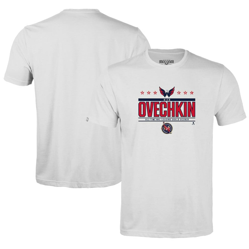 Alexander Ovechkin Washington Capitals Levelwear Youth NHL All-Time Leading Goal Scorer Milestone Stars Name & Number Little Richmond T-Shirt - White | US 203056624