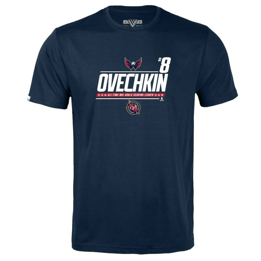Alexander Ovechkin Washington Capitals Levelwear Youth NHL All-Time Leading Goal Scorer Milestone Name & Number Little Richmond T-Shirt - Navy | US 203056625