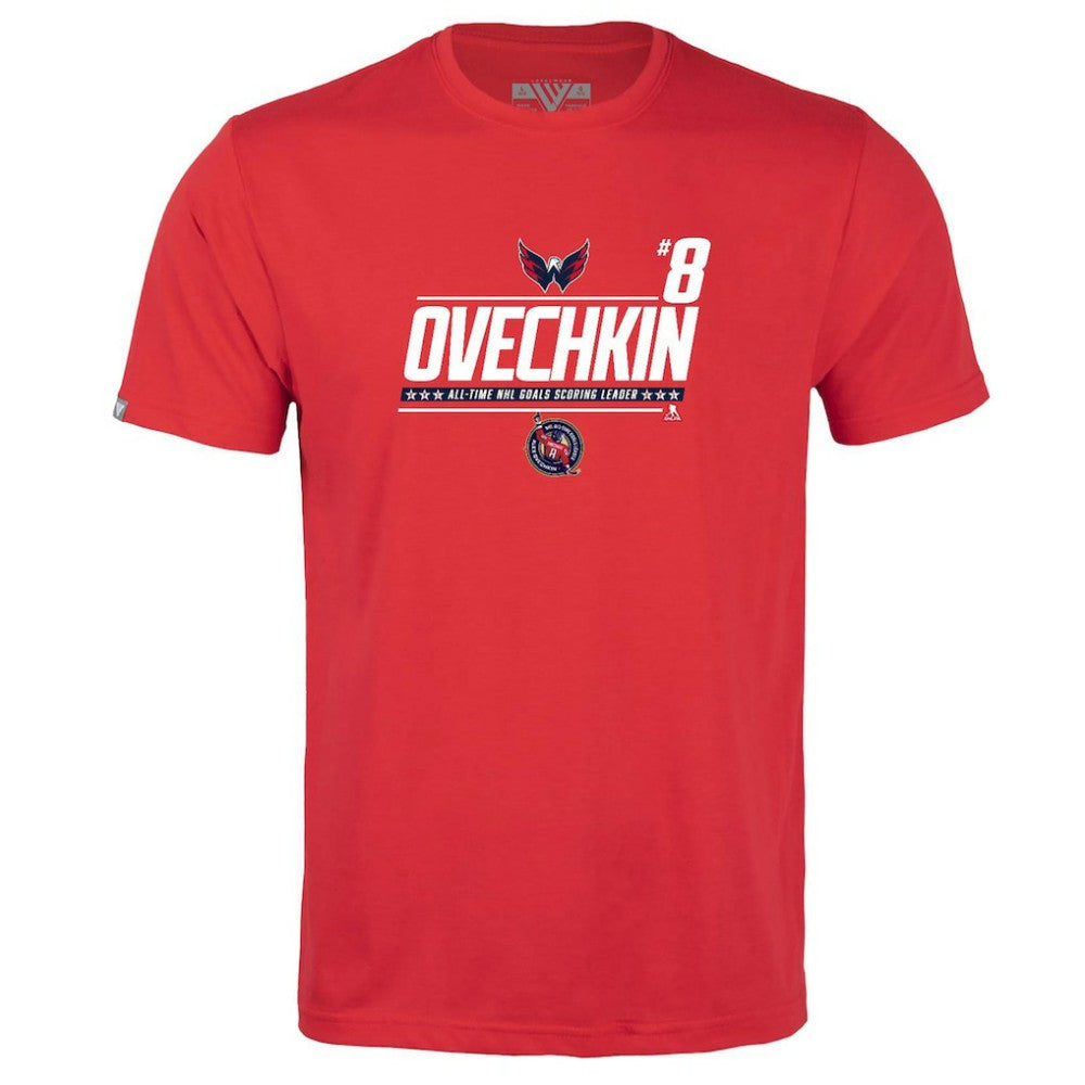Alexander Ovechkin Washington Capitals Levelwear Youth NHL All-Time Leading Goal Scorer Milestone Name & Number Little Richmond T-Shirt - Red | US 203056626