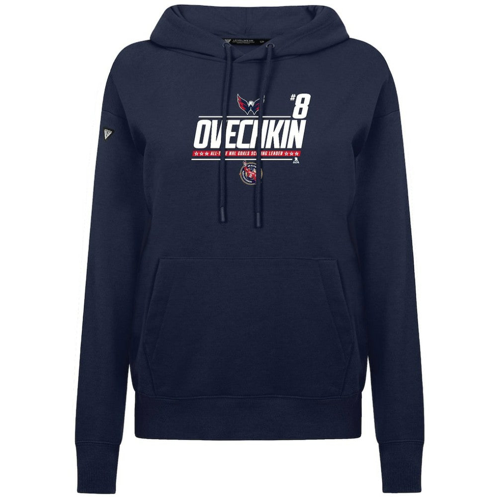 Alexander Ovechkin Washington Capitals Levelwear Women's NHL All-Time Leading Goal Scorer Milestone Stripes Name & Number Adorn Pullover Hoodie - Navy | US 203056634