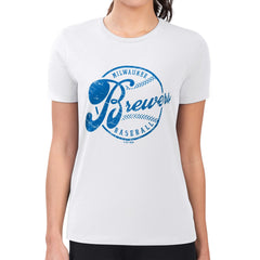Milwaukee Brewers G-III 4Her by Carl Banks Women's Super-Slim Fit Lightweight Distressed Baseball Team T-Shirt - White T-shirts