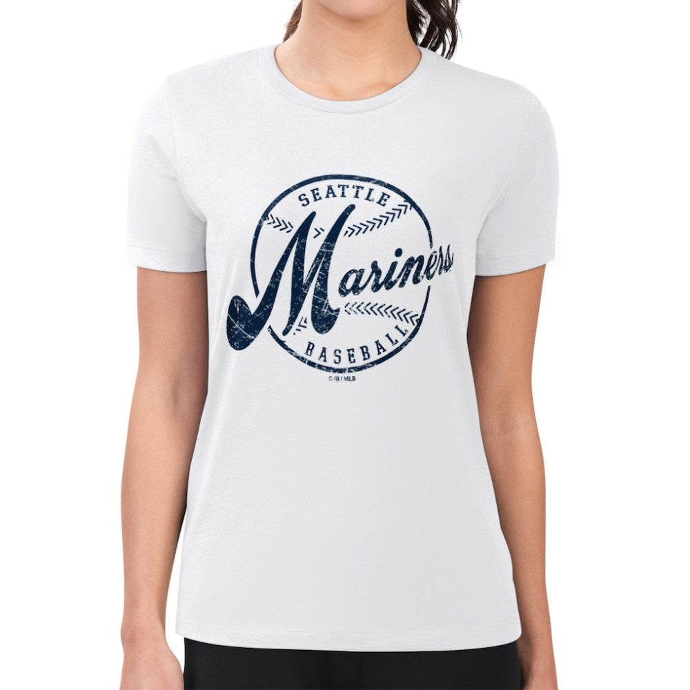 Seattle Mariners G-III 4Her by Carl Banks Women's Super-Slim Fit Lightweight Distressed Baseball Team T-Shirt - White T-shirts
