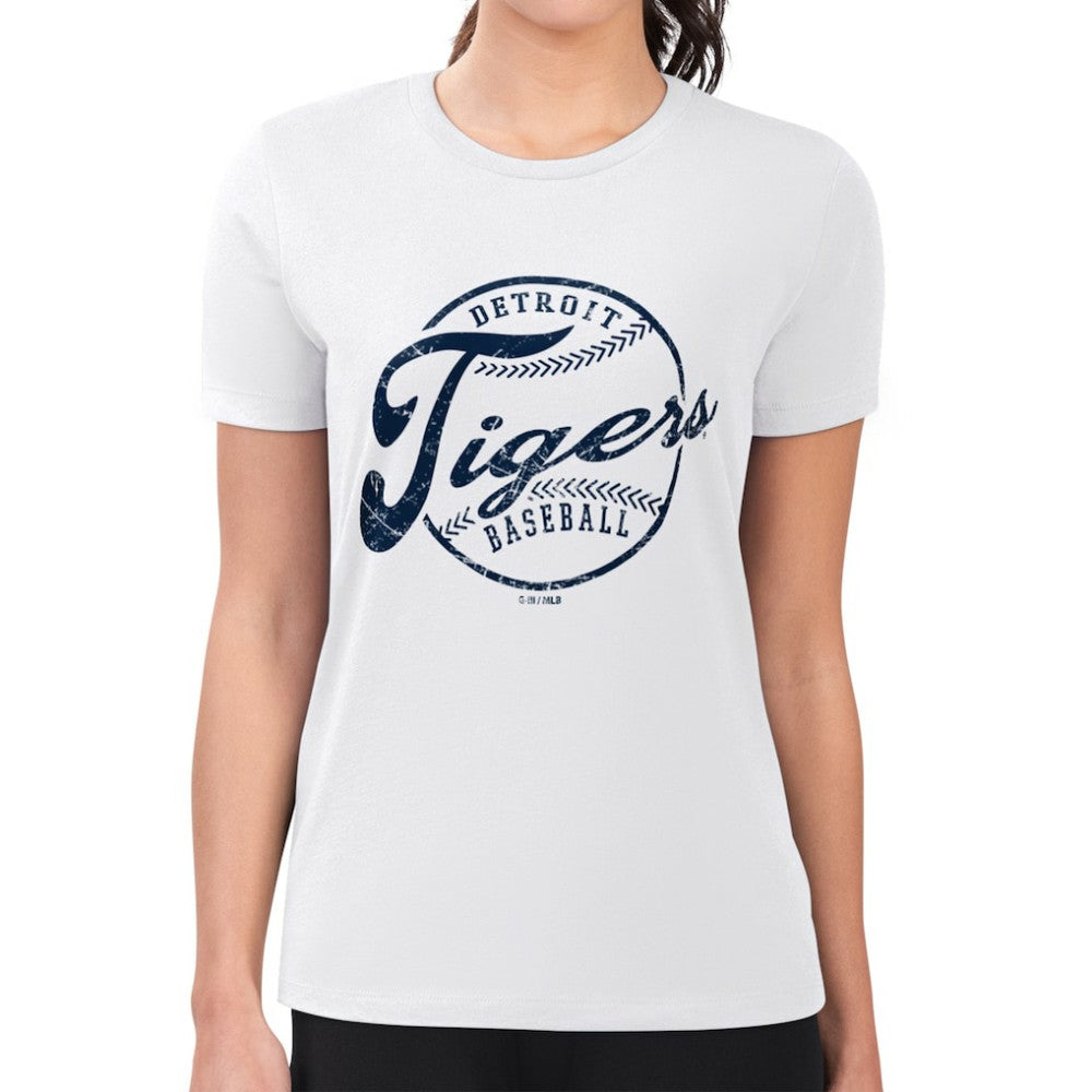 Detroit Tigers G-III 4Her by Carl Banks Women's Super-Slim Fit Lightweight Distressed Baseball Team T-Shirt - White T-shirts