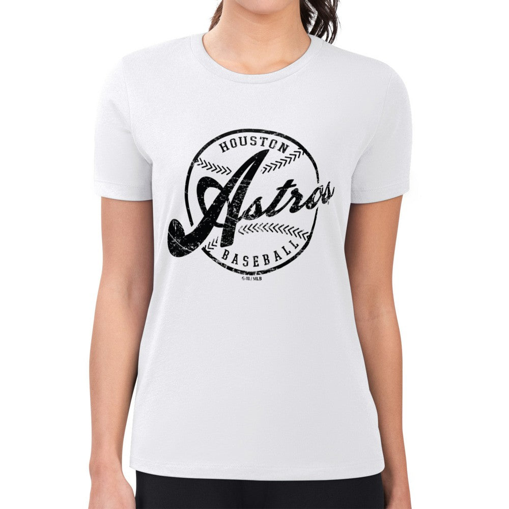 Houston Astros G-III 4Her by Carl Banks Women's Super-Slim Fit Lightweight Distressed Baseball Team T-Shirt - White T-shirts