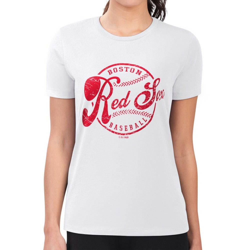Boston Red Sox G-III 4Her by Carl Banks Women's Super-Slim Fit Lightweight Distressed Baseball Team T-Shirt - White T-shirts