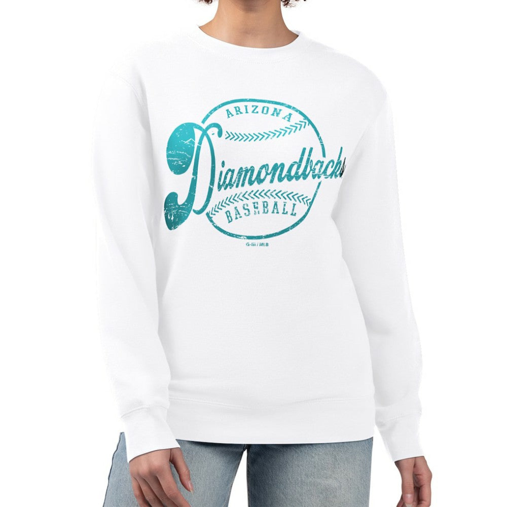 Arizona Diamondbacks G-III 4Her by Carl Banks Women's Distressed Baseball Team Fleece Pullover Sweatshirt - White Pullover