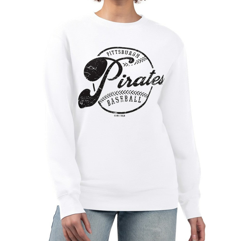 Pittsburgh Pirates G-III 4Her by Carl Banks Women's Distressed Baseball Team Fleece Pullover Sweatshirt - White Pullover