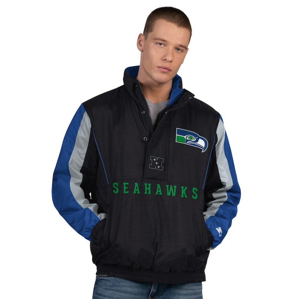 Seattle Seahawks Starter Thursday Night Gridiron Vintage Logo Half-Zip Jacket - Black Jackets
