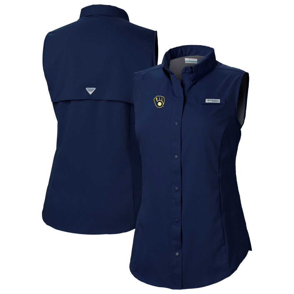 Milwaukee Brewers Columbia Women's Tamiami Sleeveless Shirt - Navy