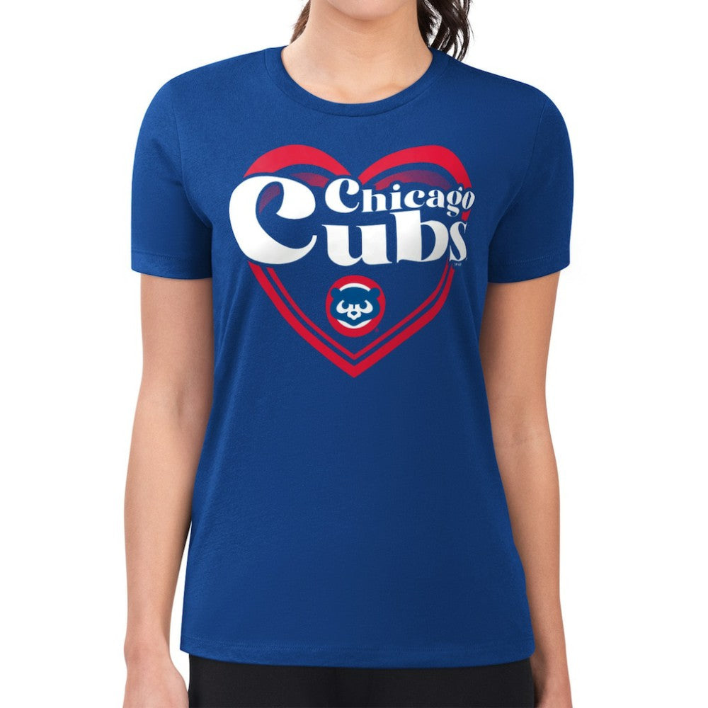 Chicago Cubs G-III 4Her by Carl Banks Women's Super-Slim Fit Lightweight Double Heart T-Shirt - Royal T-shirts